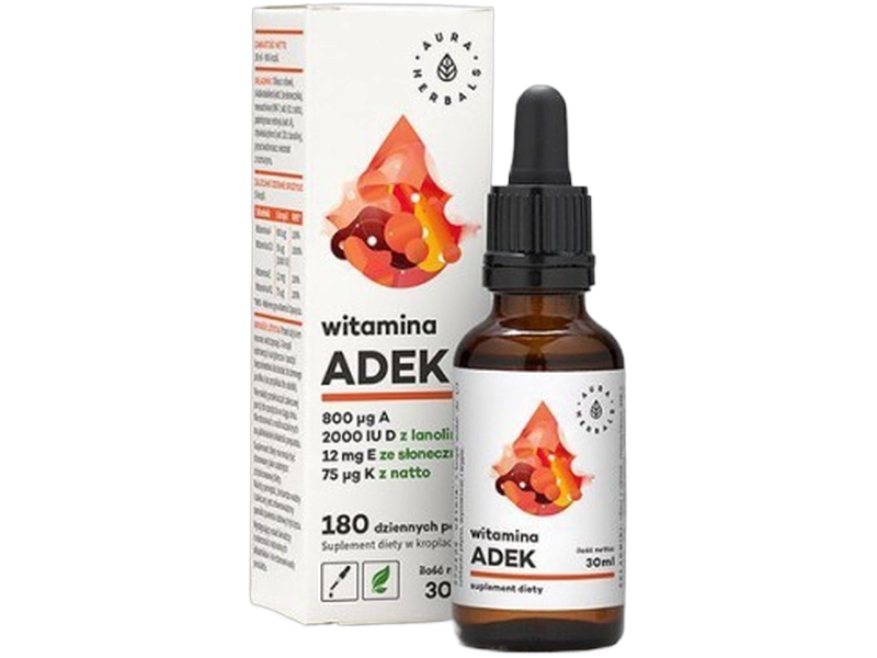 Aura Herbals Witamina ADEK A + D3 + E + K2MK7, krople, 30 ml