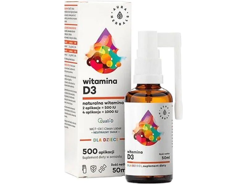 Aura Herbals Witamina D3 dla dzieci MCT, spray, 50 ml