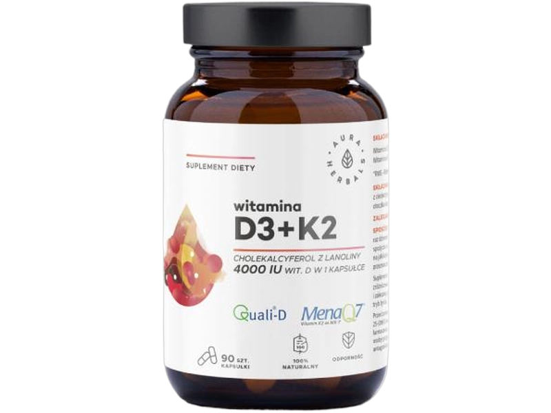 Aura Herbals Witamina D3 + K2, kapsułki, 50 µg + 100 µg, 90 kaps.