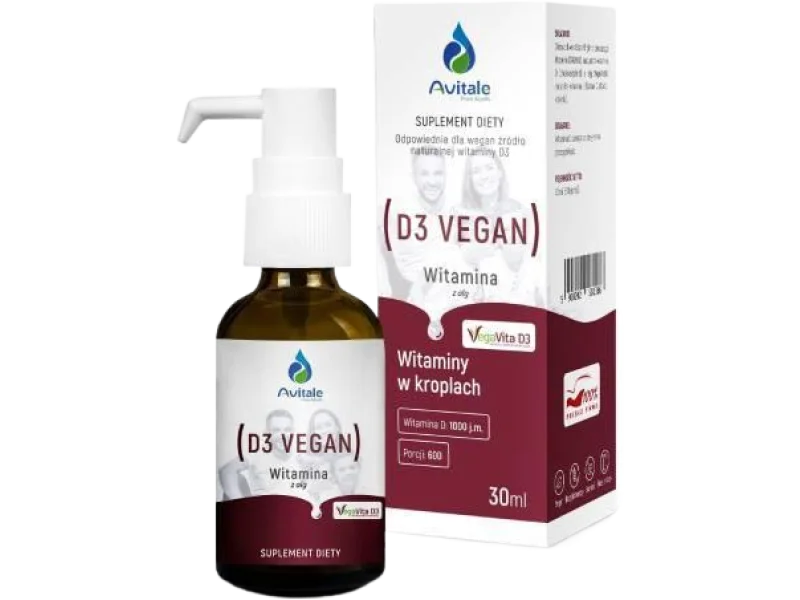 Avitale Naturalna Witamina D3 VEGAN 1000 j.m., krople doustne, 30 ml