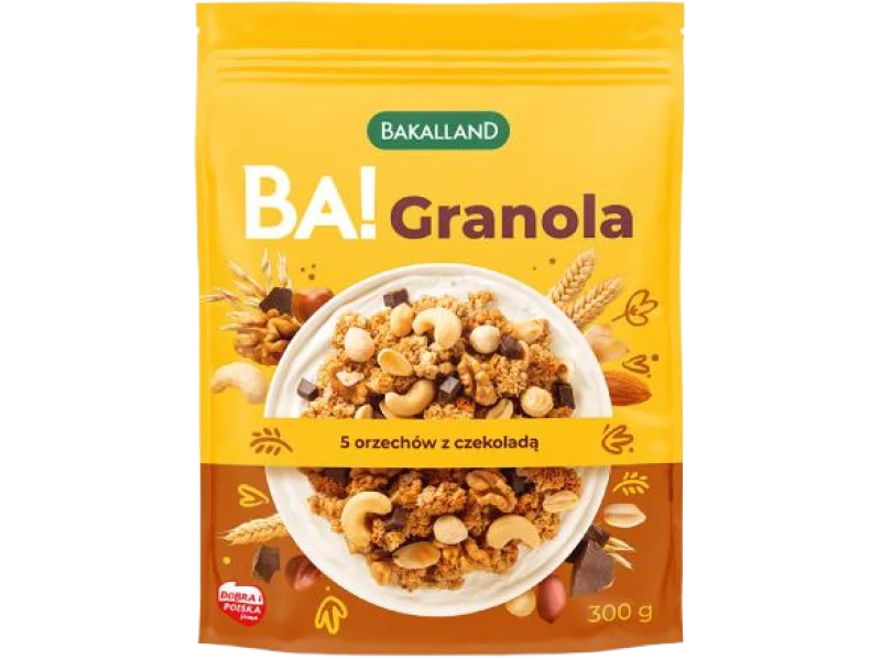 BAKALLAND BA! Granola 5 orzechów z czekoladą, produkt sypki, 300 g