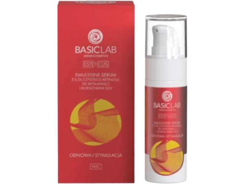 BASICLAB Esteticus Emulsyjne serum na noc z retinolem, witaminą C i koenzymem Q10, 30 ml