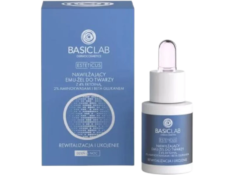 BASICLAB Esteticus Nawilżający emu-żel do twarzy Rewitalizacja i Ukojenie, 15 ml