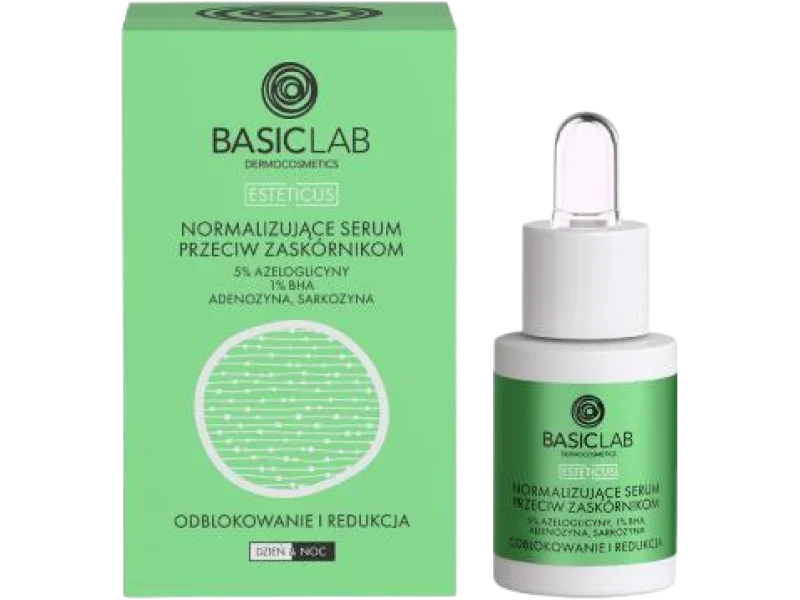 BASICLAB Esteticus Normalizujące serum przeciw zaskórnikom Odblokowanie i Redukcja, 15 ml