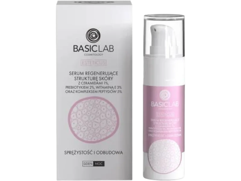 BASICLAB Esteticus Serum regenerujące strukturę skóry z ceramidami 1% i kompleksem peptydów 5% Sprężystość i Odbudowa, 30 ml