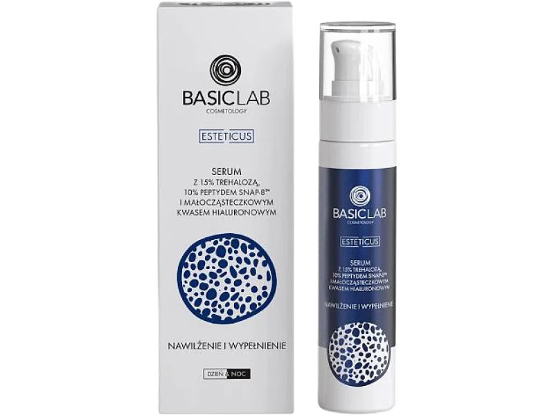 BASICLAB Serum z 15% trehalozą, 10% peptydem SNAP-8 i małocząsteczkowym kwasem hialuronowym, 50 ml