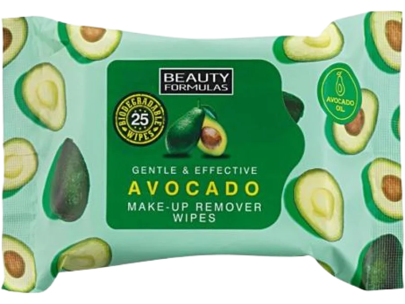 BEAUTY FORMULAS Chusteczki do demakijażu Avocado, 25 szt.