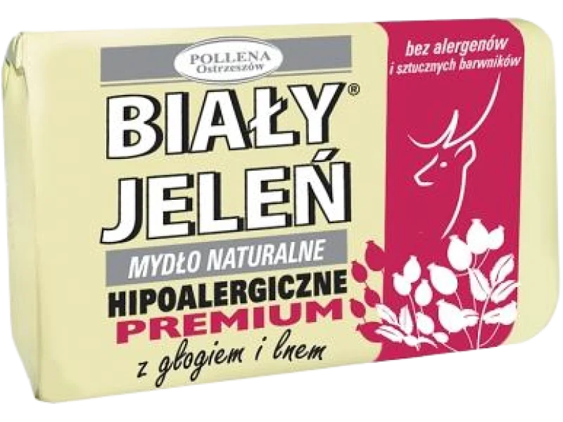 BIAŁY JELEŃ Hipoalergiczne mydło naturalne PREMIUM z głogiem i lnem, 100 g