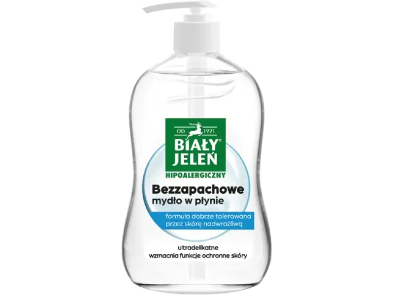 Biały Jeleń hipoalergiczny, mydło w płynie, bezzapachowe, ultradelikatne, do skóry wrażliwej, płyn na skórę, 300 ml