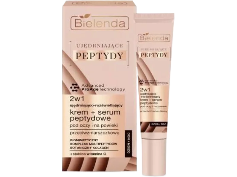 Bielenda Ujędrniające peptydy, krem+serum peptydowe pod oczy i na powieki 2w1, 15 ml