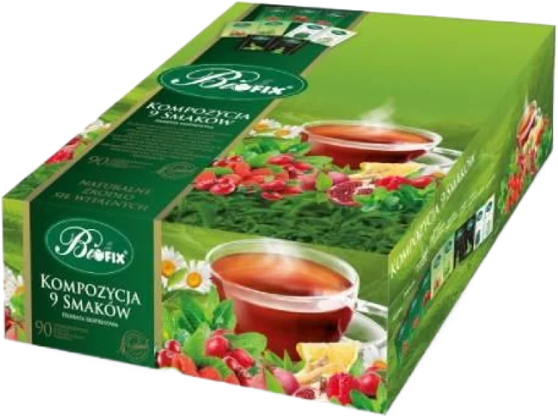 BiFix Herbata owocowa Kompozycja 9 smaków, zioła do zaparzania, 90 szt.