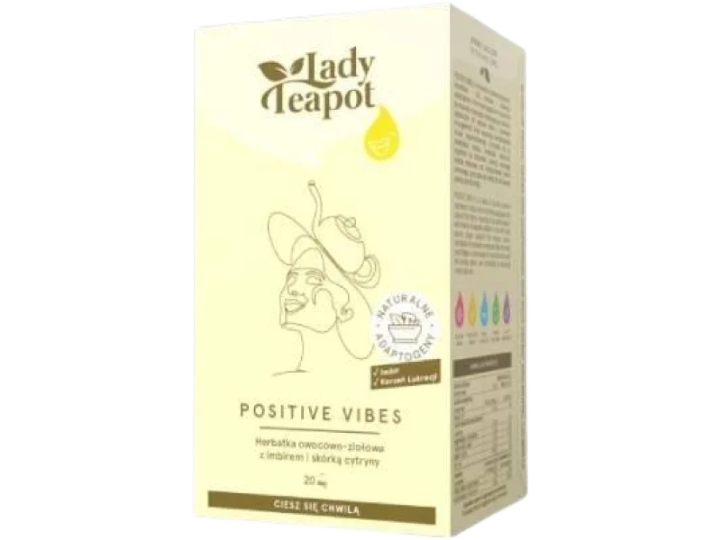 BiFix Lady Teapot Positive Vibes Herbatka owocowo-ziołowa z imbirem i skórką cytryny, saszetki, 20x2g g