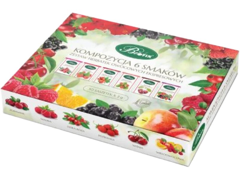 BiFix Zestaw herbatek owocowych ekspresowych Kompozycja 6 smaków, zioła do zaparzania, 30 g