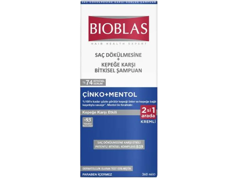 Bioblas cynk + mentol ziołowy przeciwłupieżowy z odżywką przeciw wypadaniu włosów, szampon, 360 ml