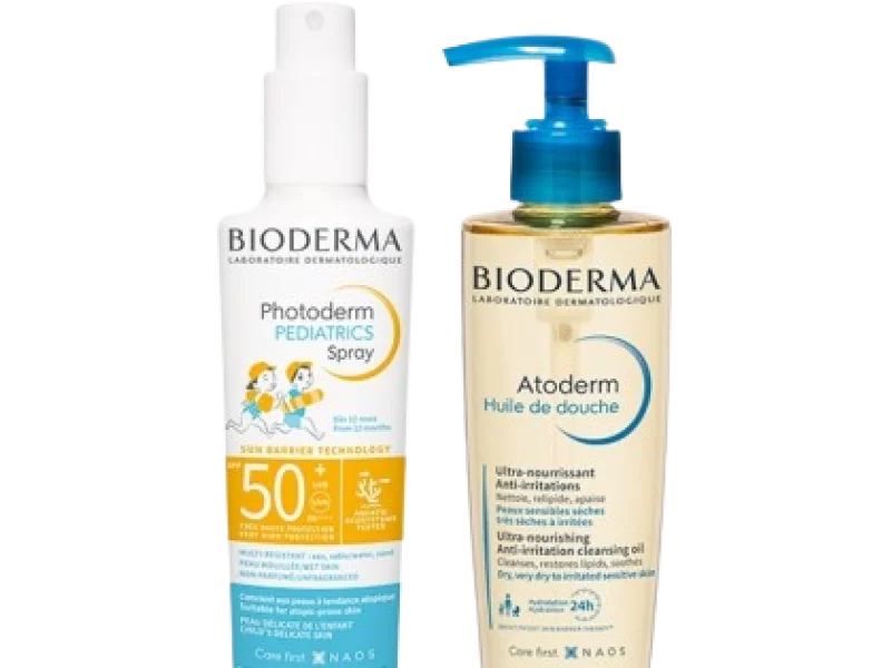 Bioderma zestaw Atoderm Huile de douche + Photoderm Pediatrics spray SPF 50+, olejek + spray, 200,200 ml