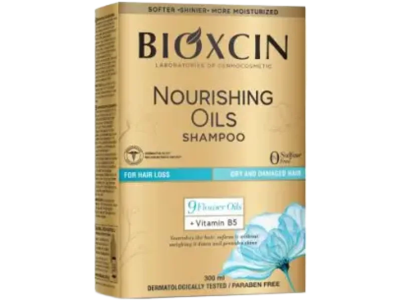 Bioxcin do włosów suchych i zniszczonych z olejkami odżywczymi, przeciw wypadaniu włosów, szampon, 300 ml