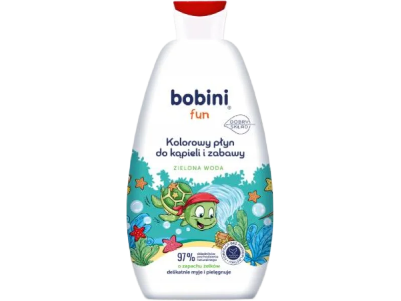 BOBINI FUN Kolorowy płyn do kąpieli i zabawy Zielona Woda, 500 ml