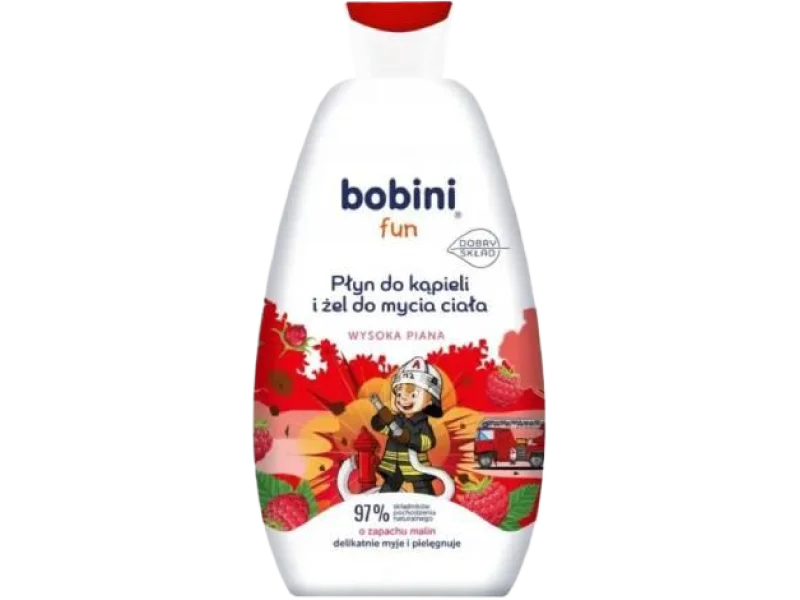 BOBINI FUN Płyn do kąpieli i żel do mycia ciała o zapachu malin, 500 ml