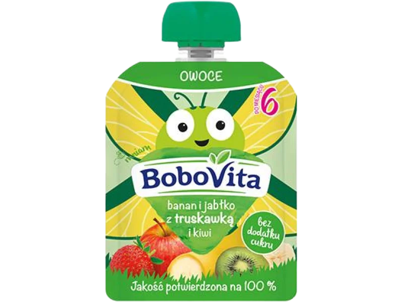BoboVita Mus banan, jabłko, truskawki, kiwi, 80 g