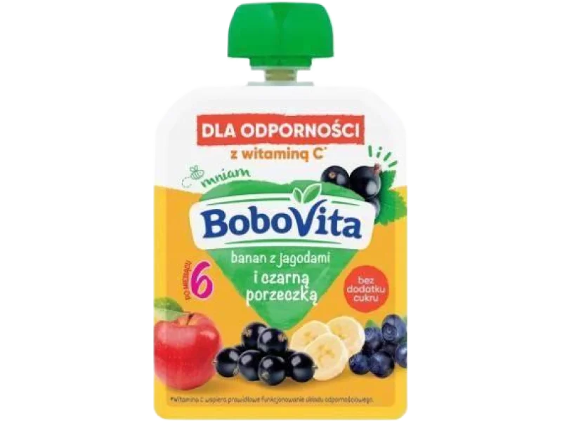 BOBOVITA Mus banan z jagodami i czarną porzeczką po 6. miesiącu, 80 g