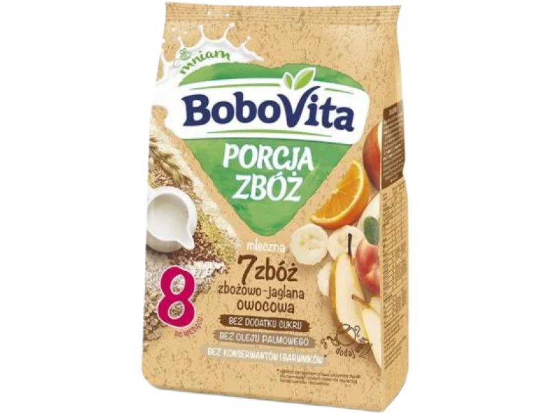BoboVita Porcja Zbóż mleczna kaszka 7 zbóż owocowa, proszek, 210 g