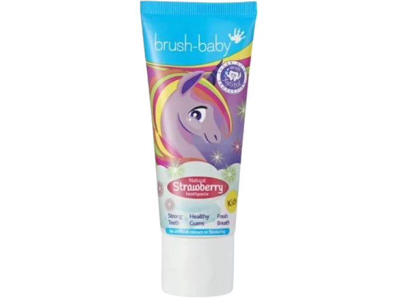 BRUSHBABY Pasta do mycia zębów dla dzieci w wieku 3+ lat Truskawka, 50 ml