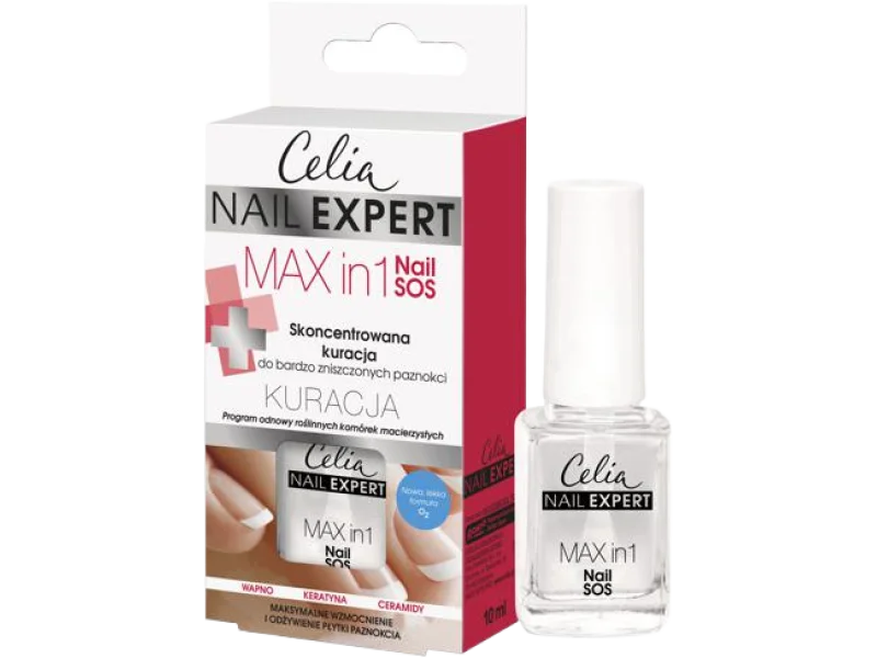Celia Nail Expert Max in 1 Nail SOS skoncentrowana kuracja do bardzo zniszczonych paznokci, lakier do paznokci, 10 ml