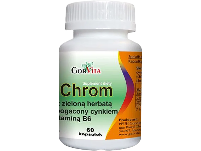 Chrom z zieloną herbatą wzbogacony cynkiem i witaminą B6, kapsułki, 60 kaps.