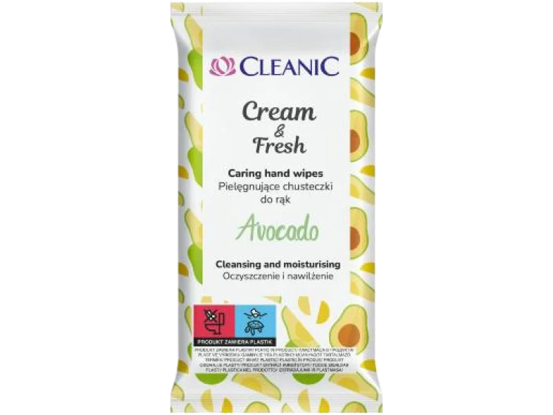 CLEANIC Cream&Fresh Chusteczki do rąk Avocado, 15 szt.