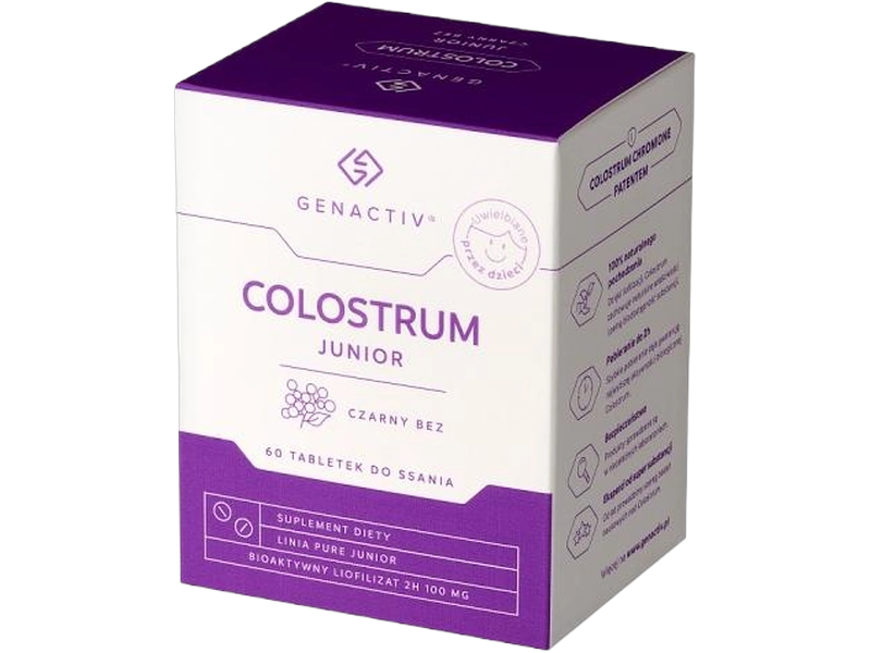 Genactiv Trade Colostrum Junior czarny bez, tabletki do ssania, 60 tabl.