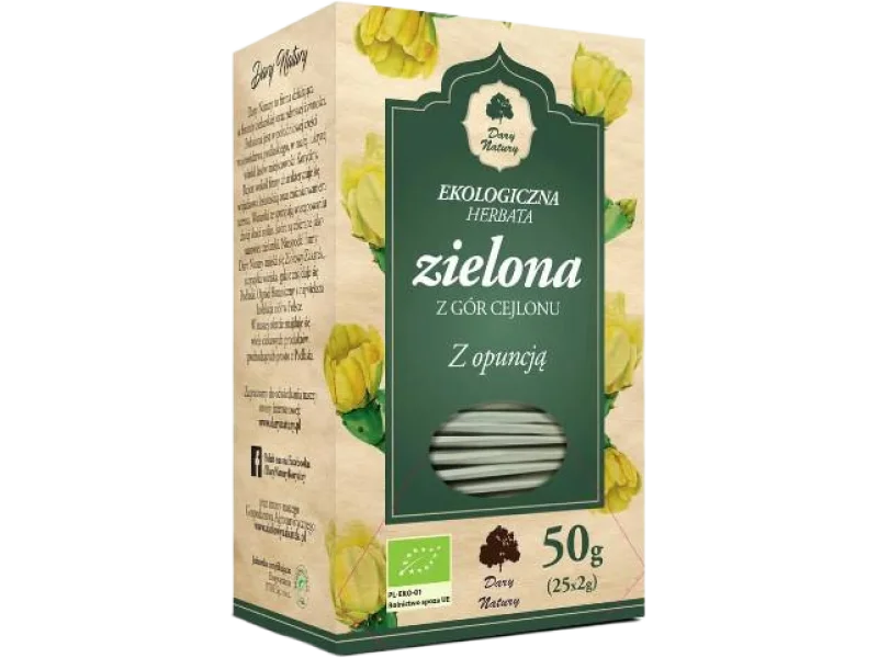 Dary Natury Herbata Zielona z gór cejlonu z Opuncją, zioła do zaparzania, 25 sasz.