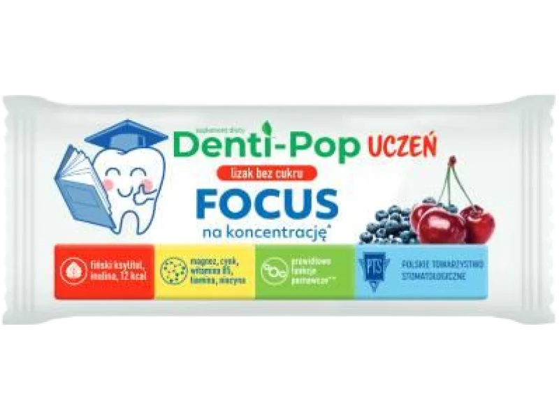 Denti-Pop Uczeń Focus lizak z witaminami o smaku wiśniowo-jagodowym, 1 szt.