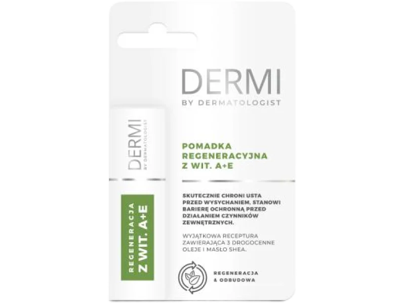 DERMI Pomadka regeneracyjna do ust z witaminami A+E, 4,5 g