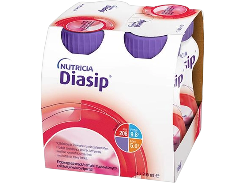 Diasip, smak truskawkowy, płyn doustny, 4 x 200 ml