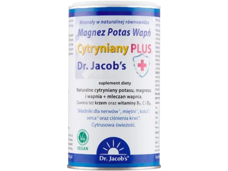 Dr. Jacob’s Magnez Potas Wapń Cytryniany PLUS, proszek, 300 g