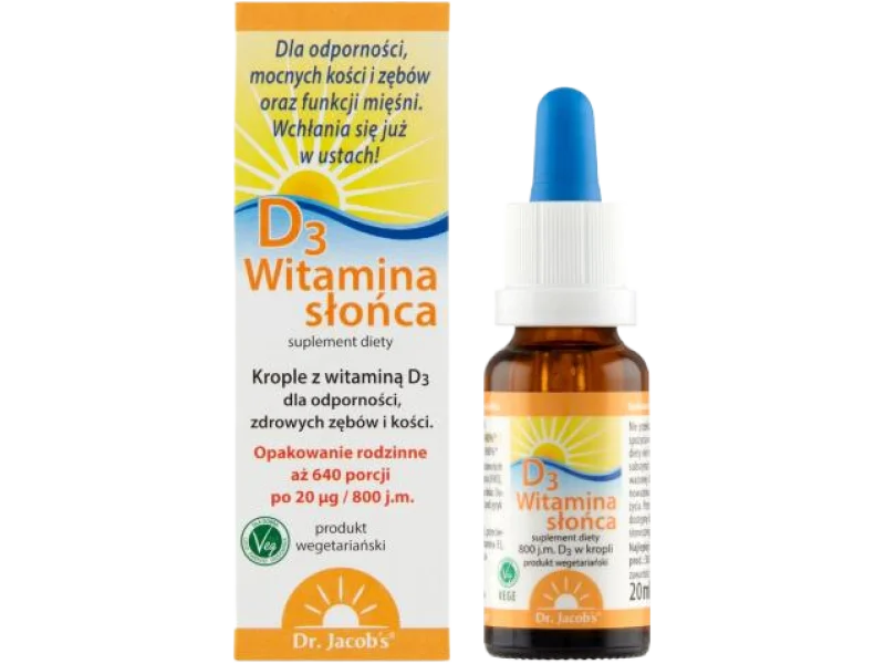 Dr. Jacob’s Witamina Słońca D3, krople, 800 j.m., 20 ml