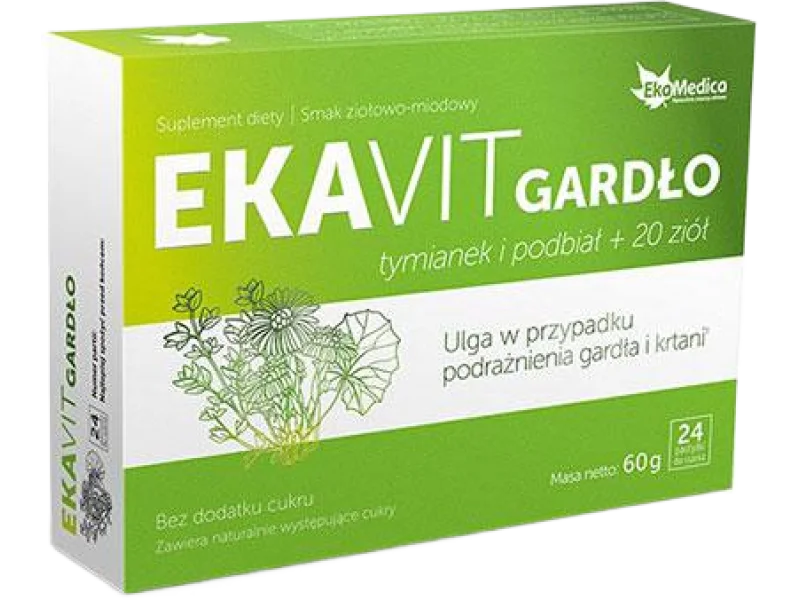EkaMedica Ekavit Gardło tymianek i podbiał + 20 ziół, pastylki do ssania, 24 pastylki