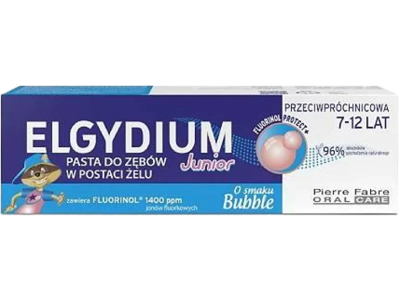 ELGYDIUM Junior Bubble Przeciwpróchnicowa pasta, 1400 ppm, 50 ml