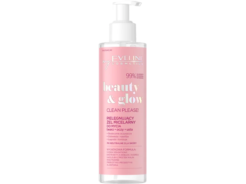 Eveline Beauty & Glow Clean Please! pielęgnujący żel micelarny do mycia twarzy, oczu i ust, 200 ml