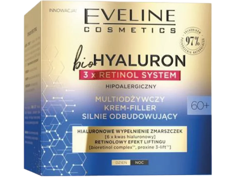 Eveline Cosmetics BioHyaluron 3 x Retinol multiodżywczy krem-filler silnie odbudowujący 60+, 50 ml