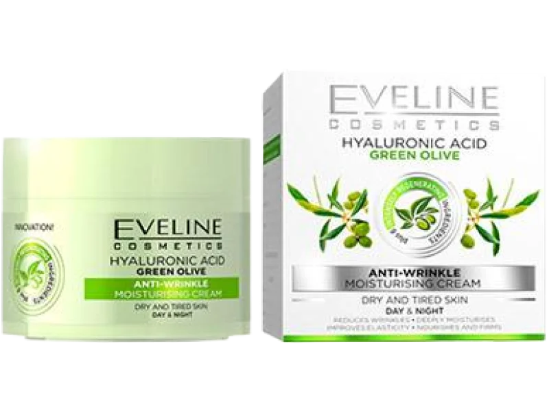 Eveline kwas hialuronowy zielona oliwka nawilżający krem przeciwzmarszczkowy, 50 ml