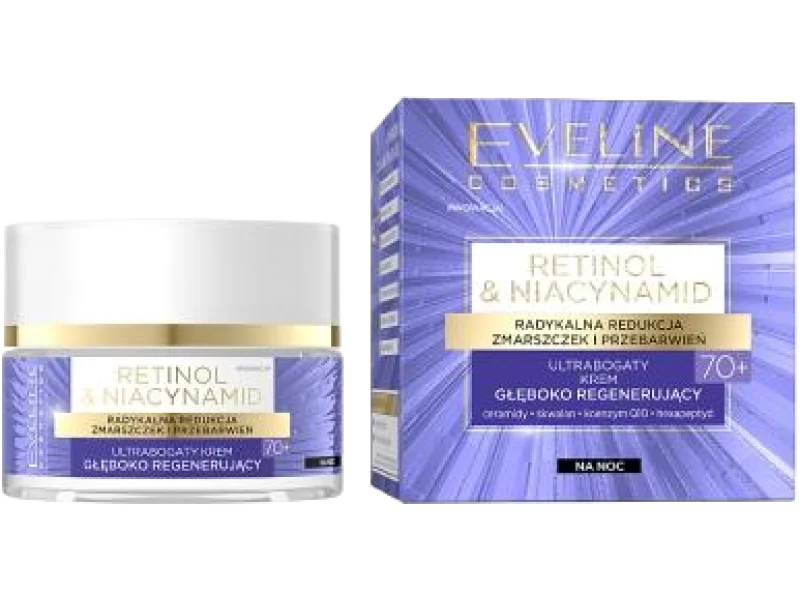 Eveline Retinol Niacynamid ultrabogaty krem głęboko regenerujący na noc 70+, 50 ml