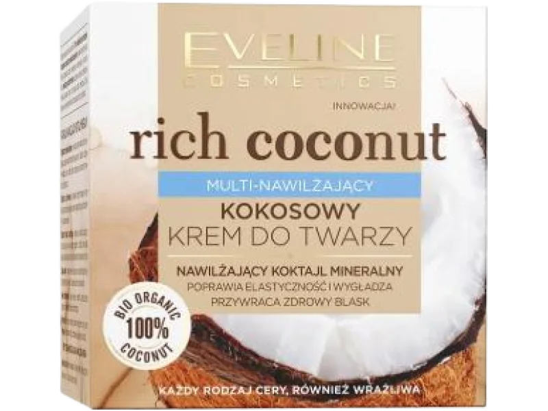 EVELINE Rich Coconut kokosowy krem do twarzy multi-nawilżający, 50 ml
