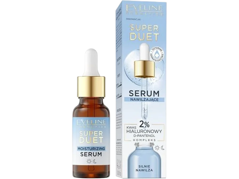 EVELINE Super Duet Serum nawilżające do twarzy Kwas hialuronowy D-panthenol, 18 ml