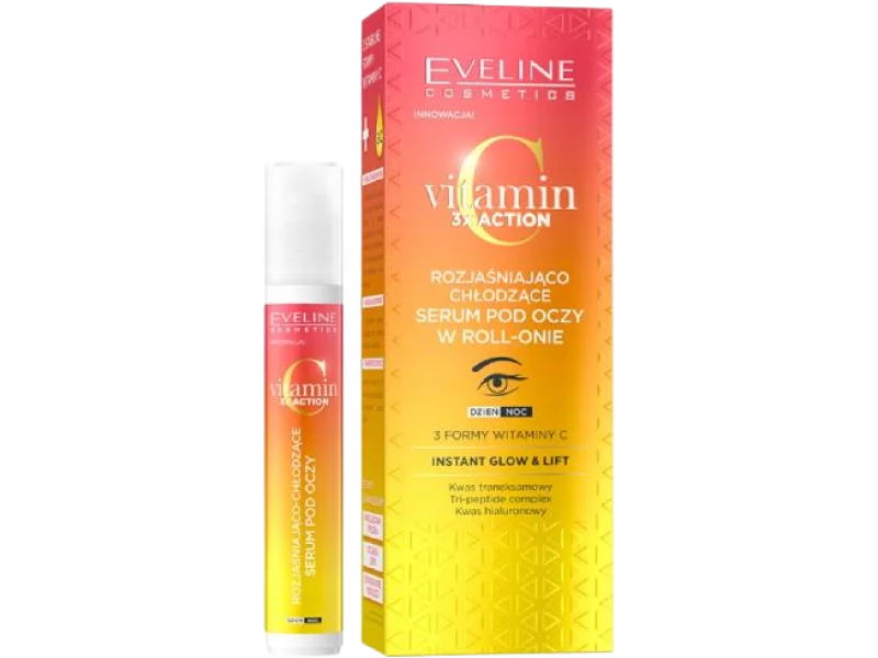 EVELINE Vitamin C 3x Action Rozjaśniająco-chłodzące serum pod oczy, 15 ml