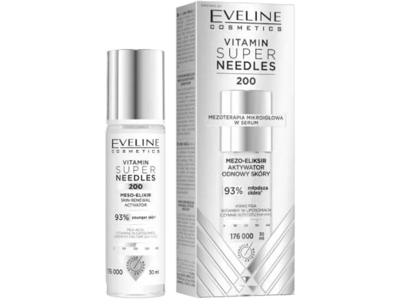 Eveline Vitamin Super Needles 200 Mezo-Eliksir Aktywator odnowy skóry, serum, 30 ml