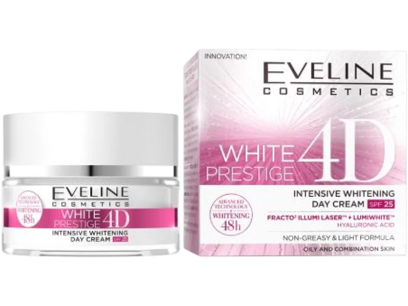 EVELINE White Prestige 4D Intensywnie wybielający Krem do twarzy na dzień z SPF25, 50 ml