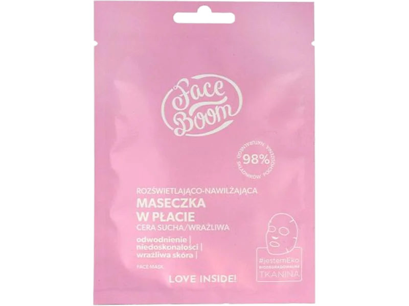 Face Boom rozświetlająco-nawilżająca maseczka w płachcie do cery suchej i wrażliwej, maska, 15 szt.