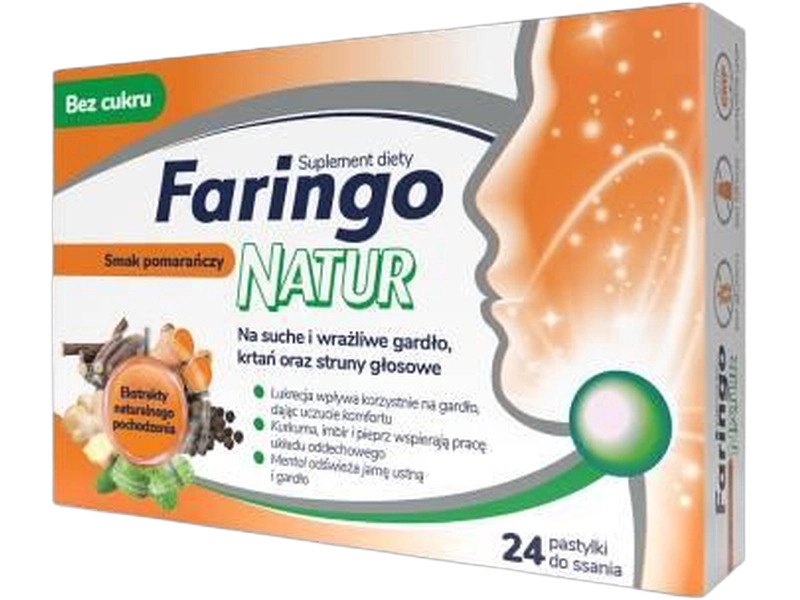 Faringonatur, smak pomarańczowy, pastylki do ssania, 24 past.
