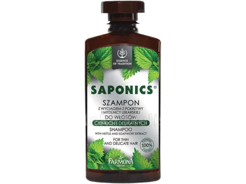 FARMONA SAPONICS z wyciągiem z pokrzywy i mydlnicy lekarskiej do włosów cienkich i delikatnych, szampon, 330 ml